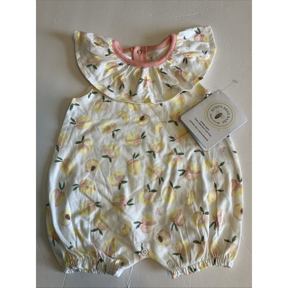 Burt's Bees One Piece Girl 0-3M Peachy NWT Organic Cotton Ruffle Romper C818